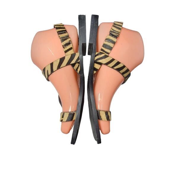 Massimo Dutti Womens Zebra Print Leather Sandals 37 6.5 Brown Black Casual Flat - Picture 5 of 9